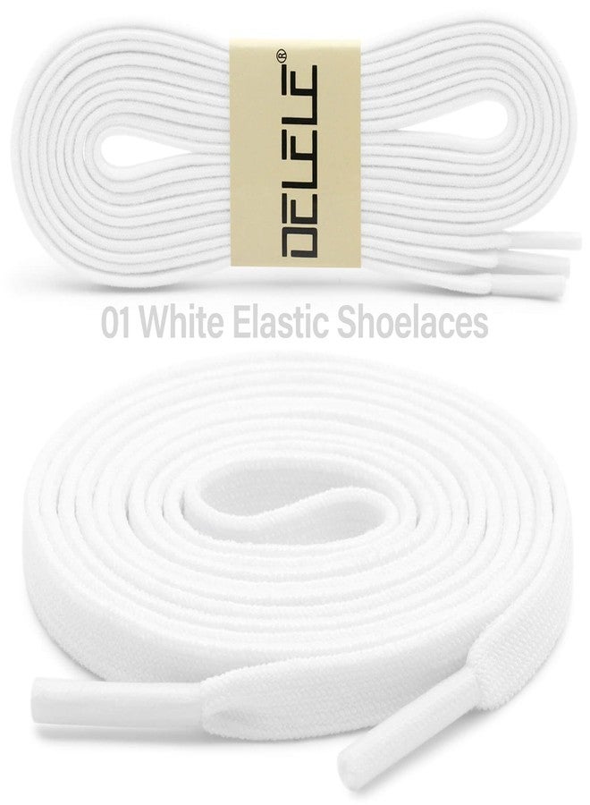 DELELE Flat Elastic Shoe Laces: White Stretch Shoelaces for Sneakers 2 Pair 47 inch - Image 2